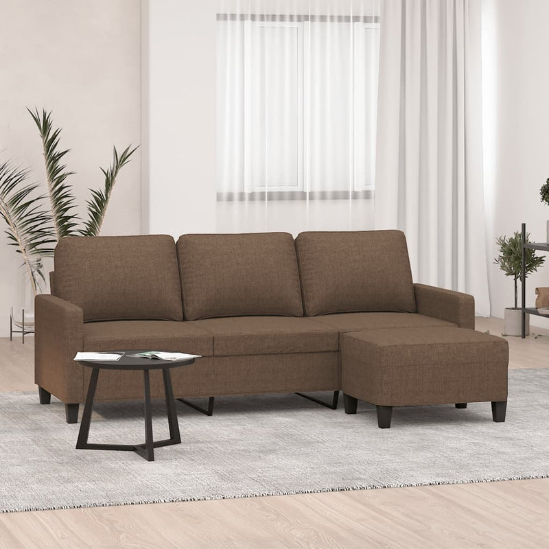 vidaXL 3 személyes barna szövet kanapé lábtartóval 180 cm