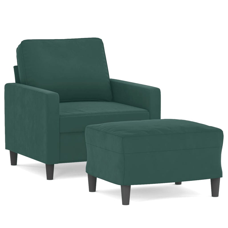 vidaXL sötétzöld bársony kanapéfotel lábtartóval 60 cm