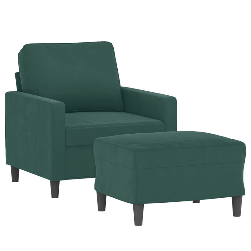 vidaXL sötétzöld bársony kanapéfotel lábtartóval 60 cm