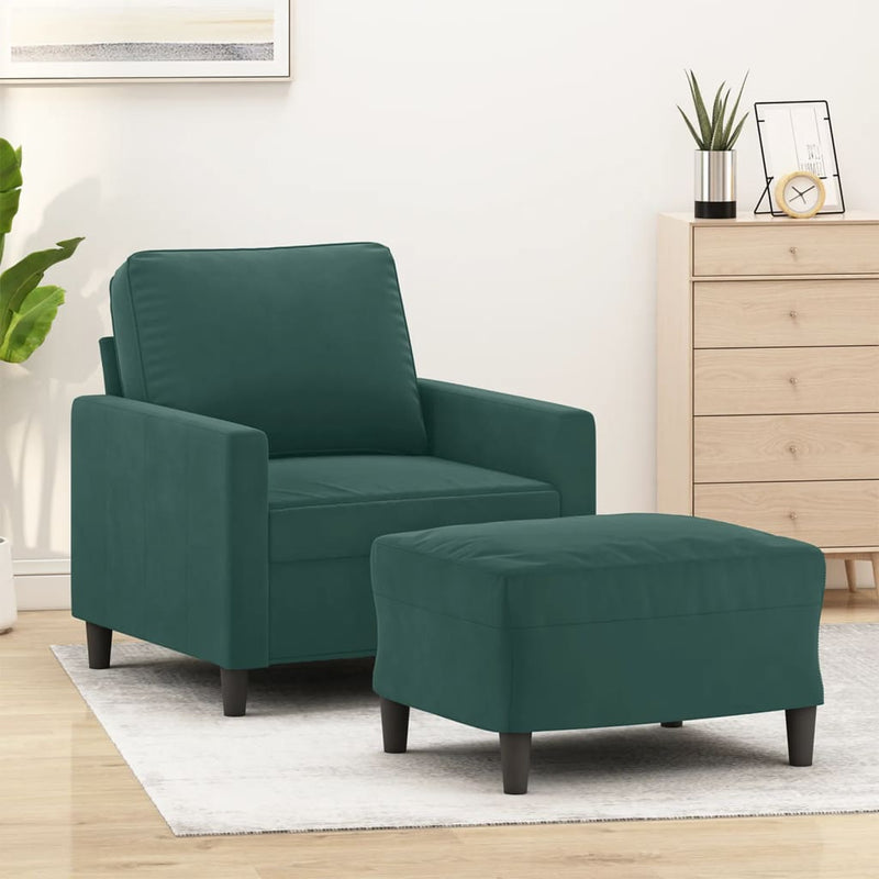 vidaXL sötétzöld bársony kanapéfotel lábtartóval 60 cm