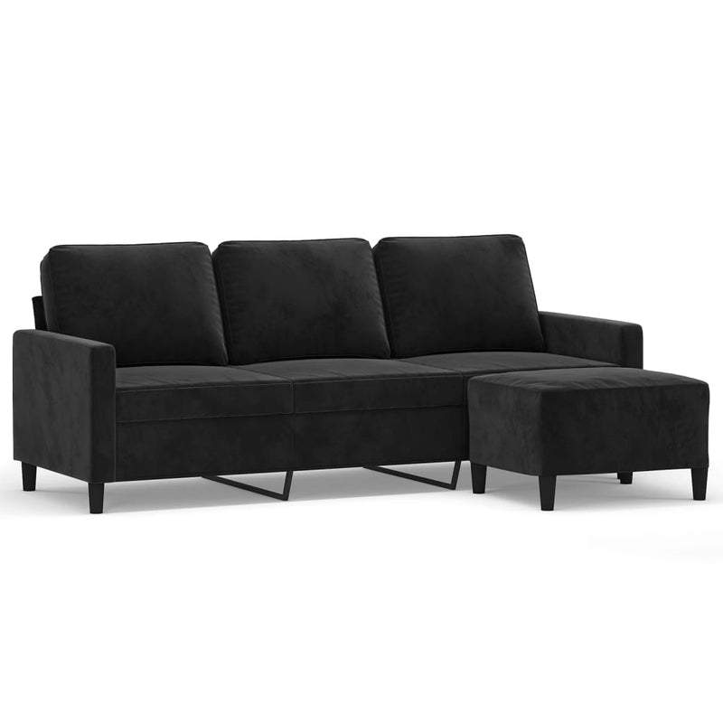 vidaXL 3 személyes fekete bársonykanapé lábtartóval 180 cm