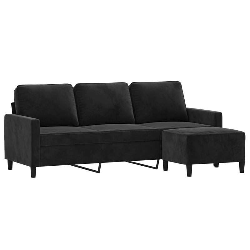 vidaXL 3 személyes fekete bársonykanapé lábtartóval 180 cm