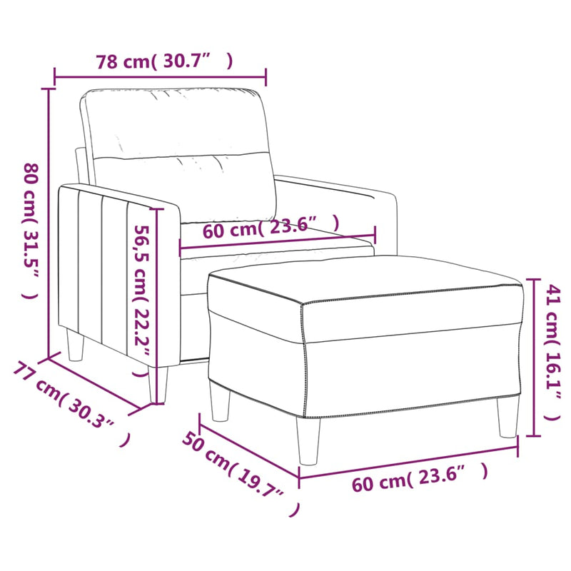 vidaXL világosszürke szövet kanapéfotel lábtartóval 60 cm