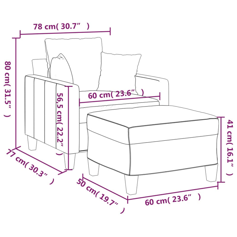 vidaXL világosszürke szövet kanapéfotel lábtartóval 60 cm