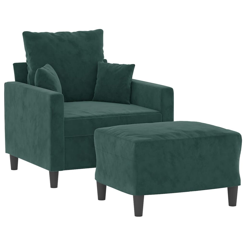 vidaXL sötétzöld bársony kanapéfotel lábtartóval 60 cm