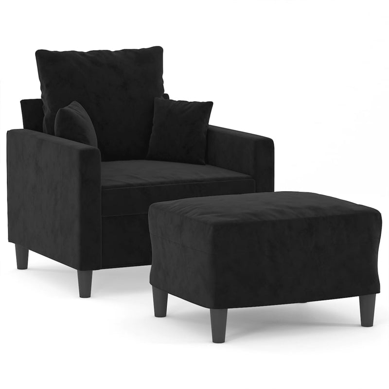 vidaXL fekete bársony kanapéfotel lábtartóval 60 cm