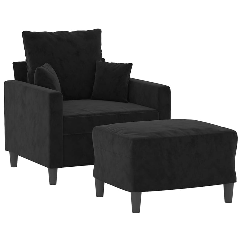 vidaXL fekete bársony kanapéfotel lábtartóval 60 cm