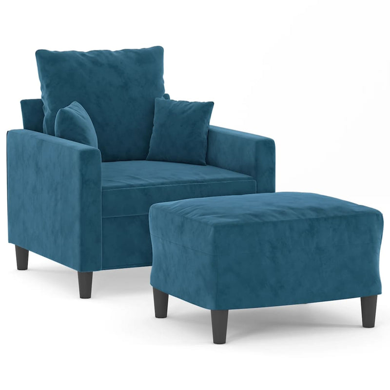 vidaXL kék bársony kanapéfotel lábtartóval 60 cm