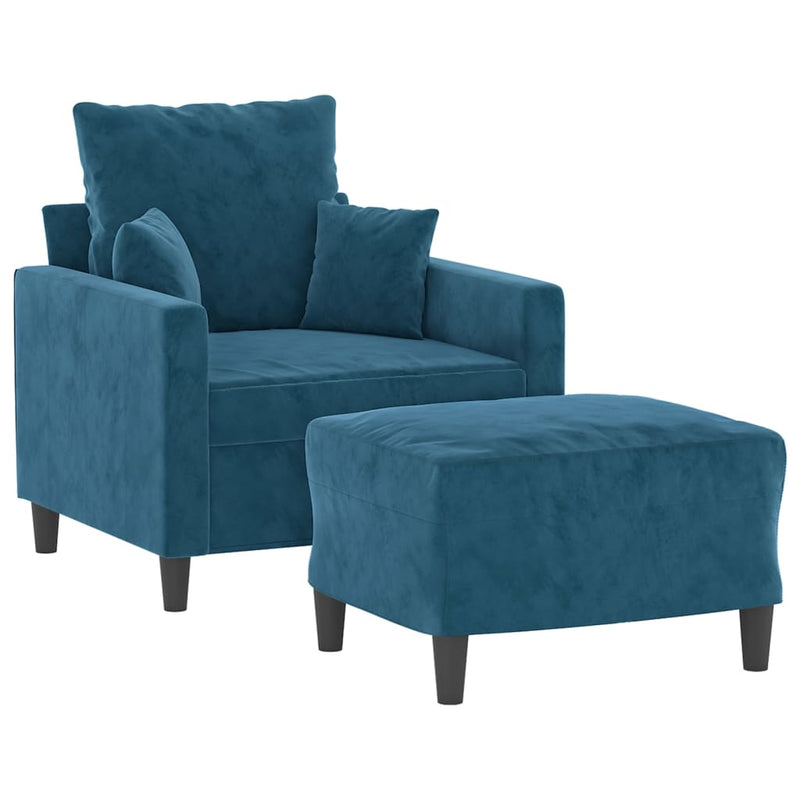 vidaXL kék bársony kanapéfotel lábtartóval 60 cm