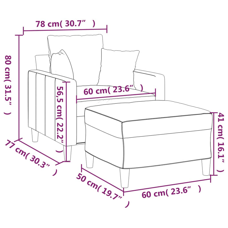 vidaXL kék bársony kanapéfotel lábtartóval 60 cm