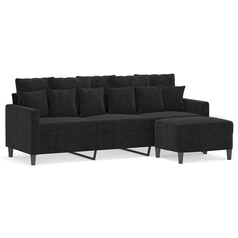 vidaXL 3 személyes fekete bársonykanapé lábtartóval 180 cm