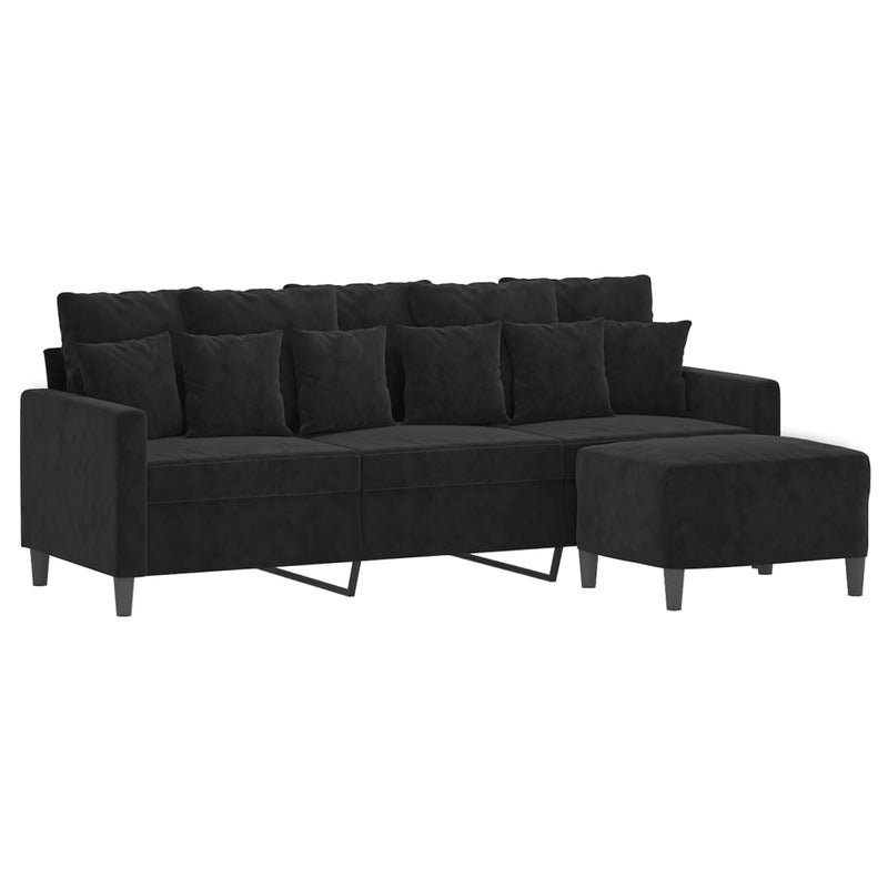 vidaXL 3 személyes fekete bársonykanapé lábtartóval 180 cm