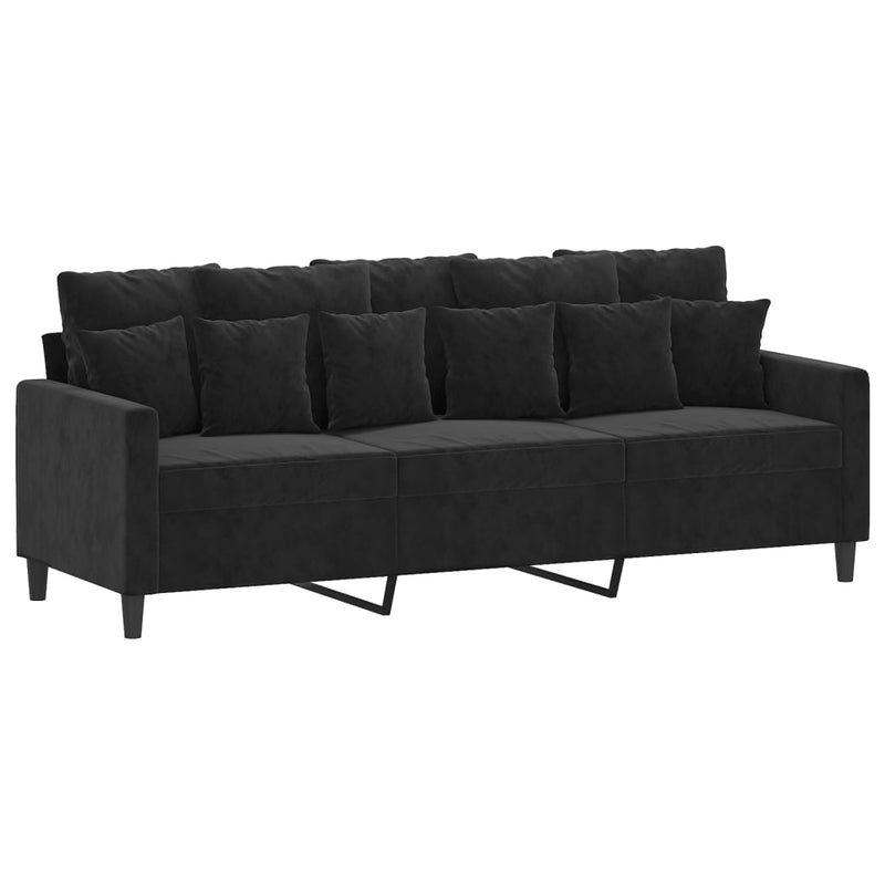 vidaXL 3 személyes fekete bársonykanapé lábtartóval 180 cm