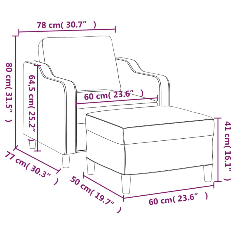 vidaXL krémszínű szövet kanapéfotel lábtartóval 60 cm