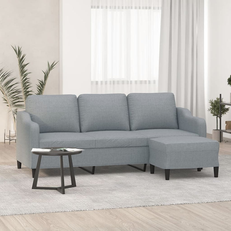 vidaXL 3 személyes világosszürke szövet kanapé lábtartóval 180 cm