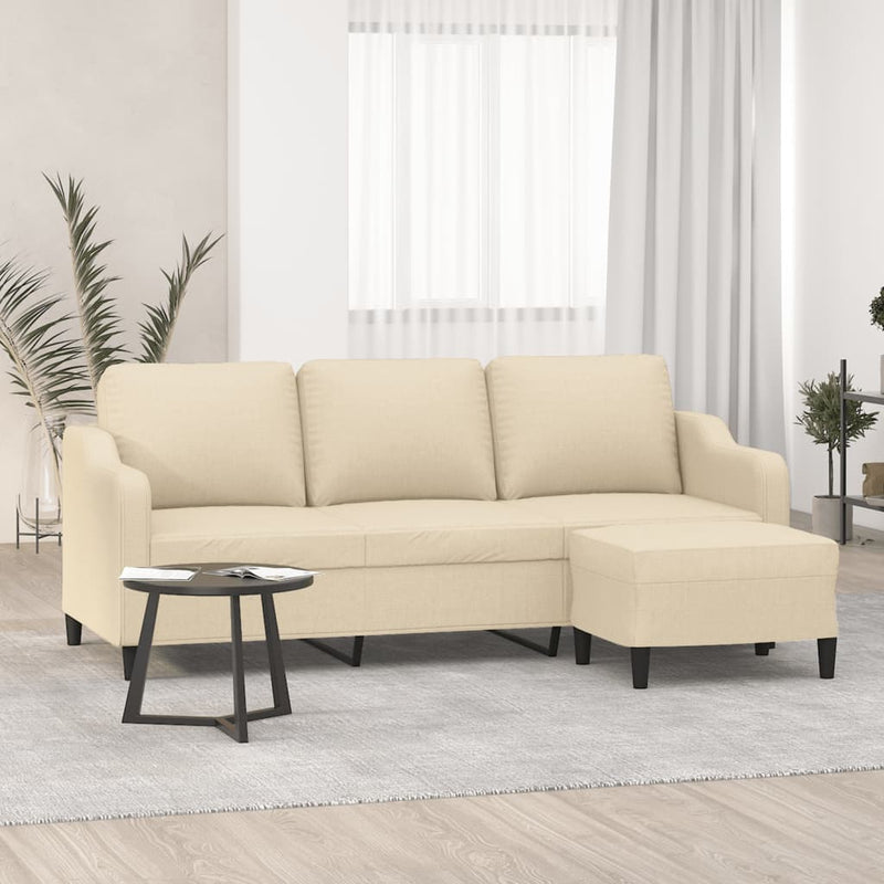 vidaXL 3 személyes krémszínű szövet kanapé lábtartóval 180 cm