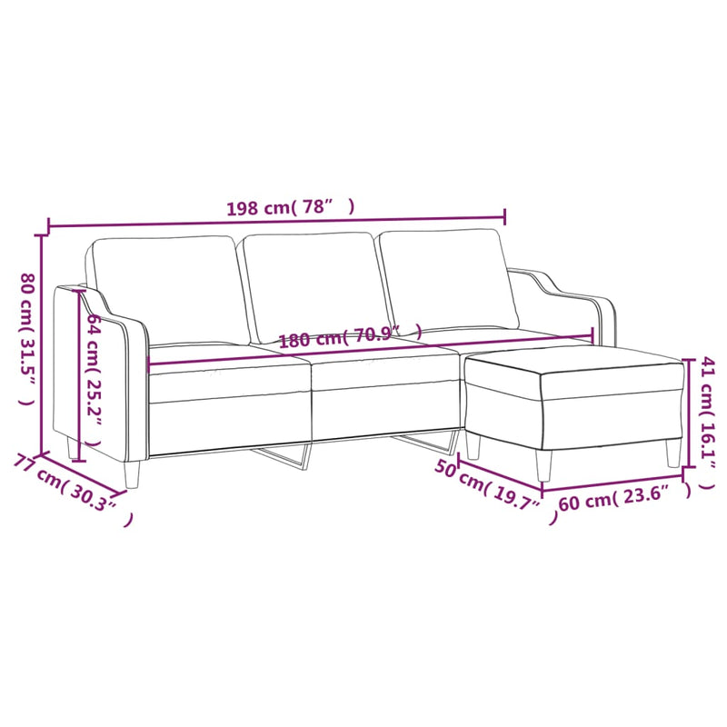 vidaXL 3 személyes barna szövet kanapé lábtartóval 180 cm