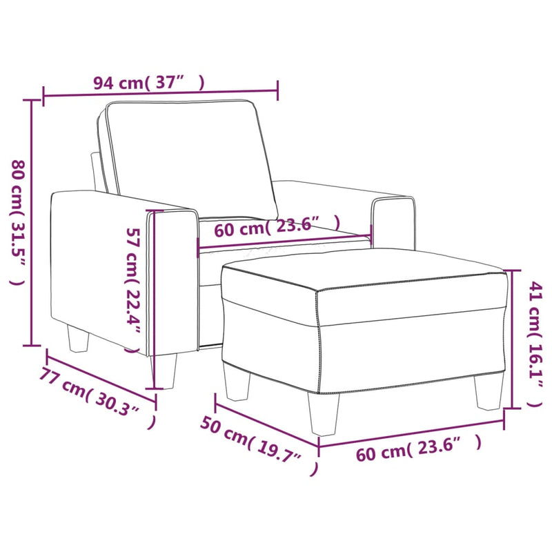 vidaXL krémszínű szövet kanapéfotel lábtartóval 60 cm