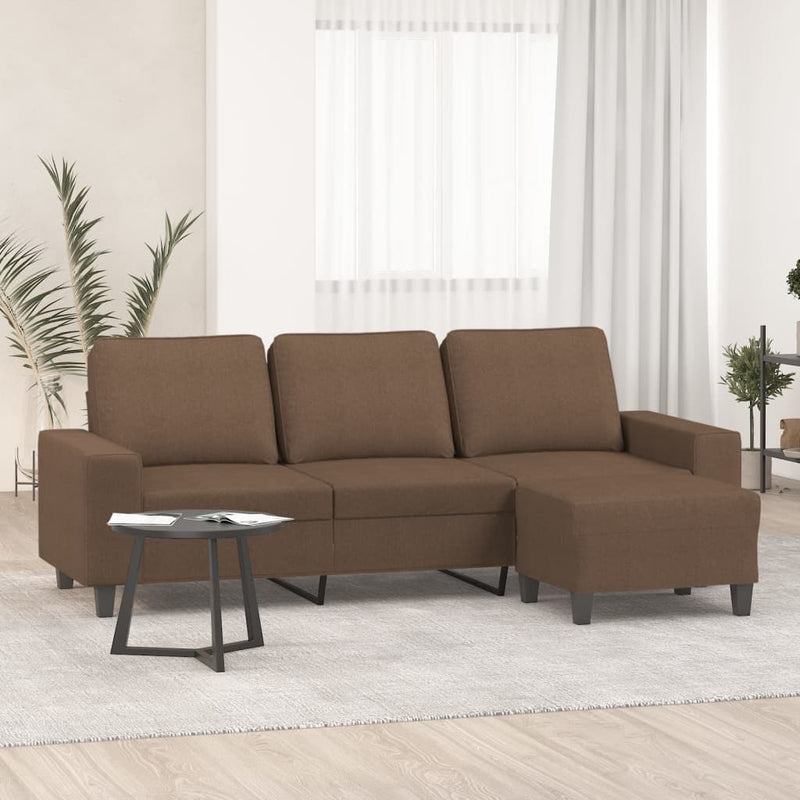 vidaXL 3 személyes barna szövet kanapé lábtartóval 180 cm