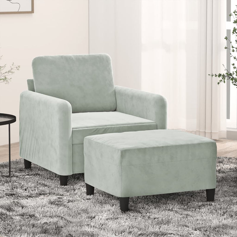 vidaXL világosszürke bársony kanapéfotel lábtartóval 60 cm