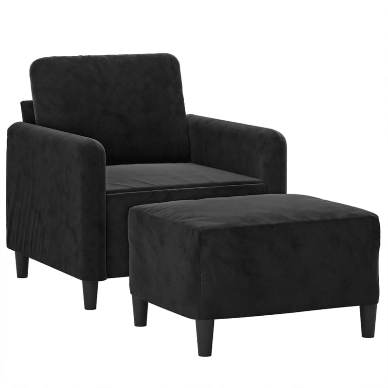 vidaXL fekete bársony kanapéfotel lábtartóval 60 cm