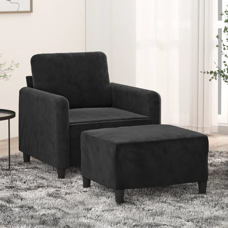 vidaXL fekete bársony kanapéfotel lábtartóval 60 cm
