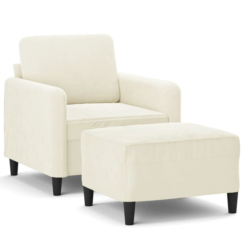 vidaXL krémszínű bársony kanapéfotel lábtartóval 60 cm