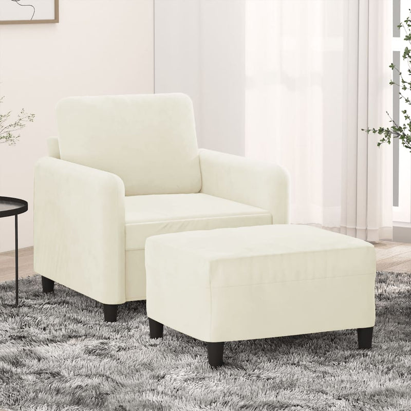 vidaXL krémszínű bársony kanapéfotel lábtartóval 60 cm