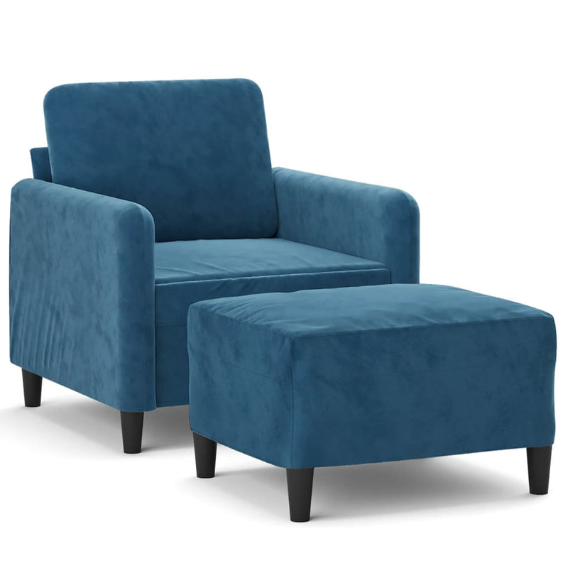 vidaXL kék bársony kanapéfotel lábtartóval 60 cm