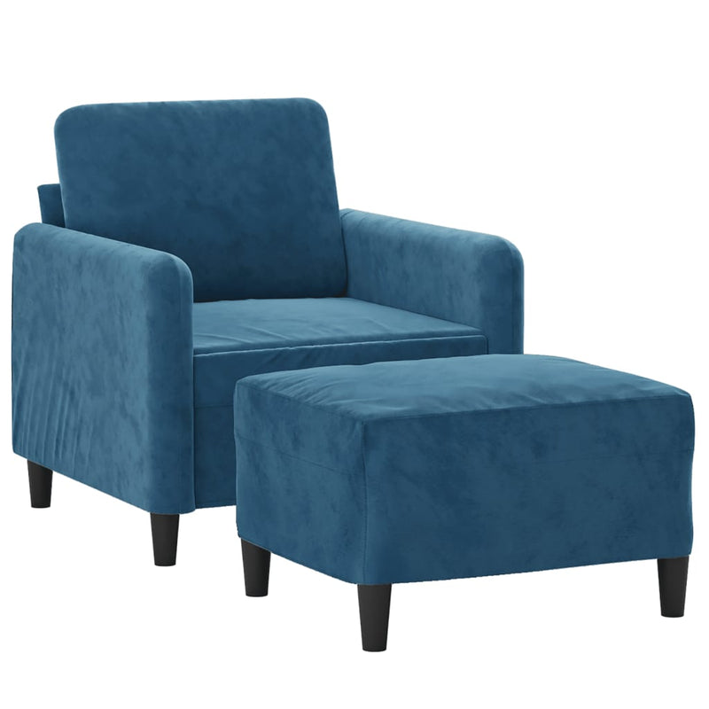 vidaXL kék bársony kanapéfotel lábtartóval 60 cm
