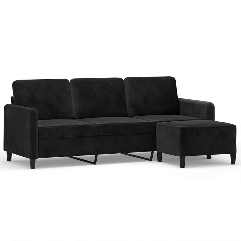 vidaXL 3 személyes fekete bársonykanapé lábtartóval 180 cm