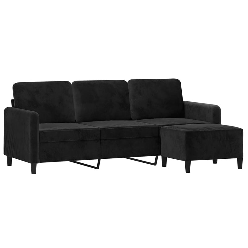 vidaXL 3 személyes fekete bársonykanapé lábtartóval 180 cm