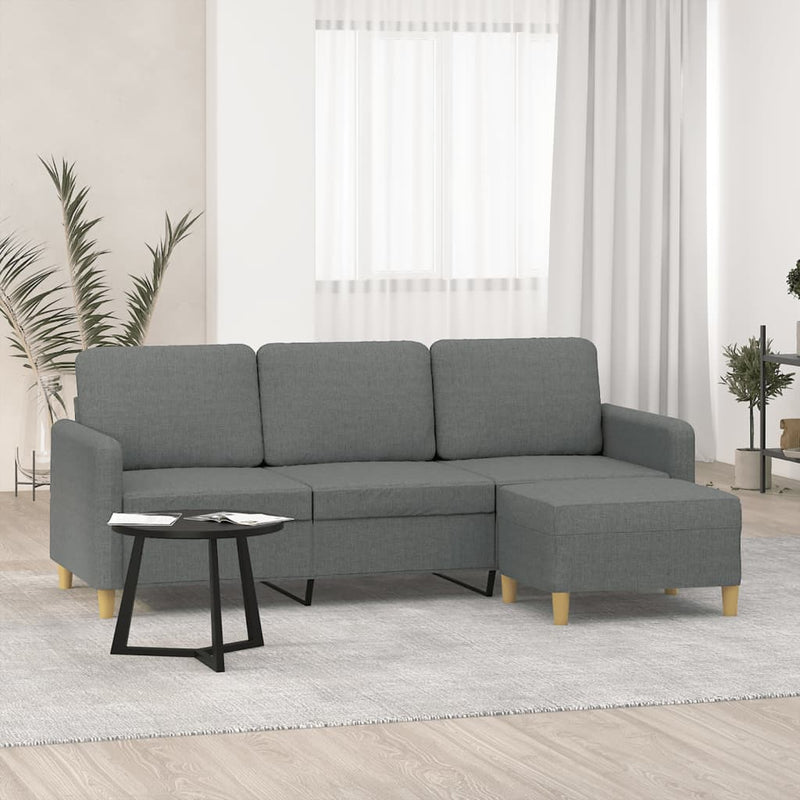 vidaXL 3 személyes sötétszürke szövet kanapé lábtartóval 180 cm