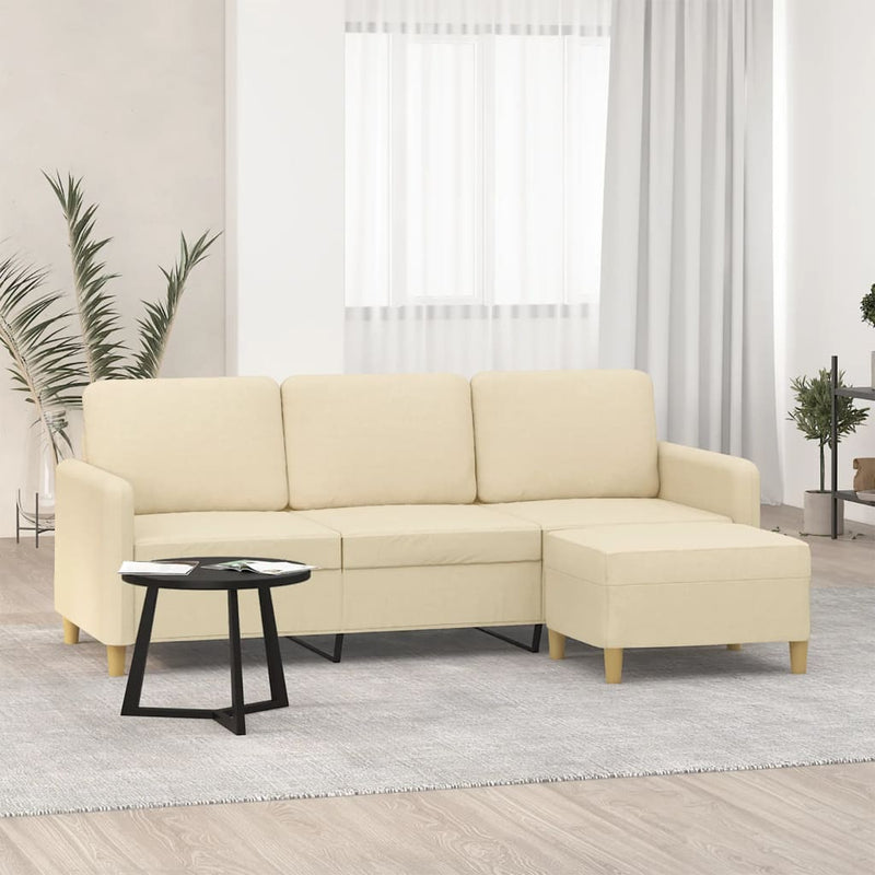 vidaXL 3 személyes krémszínű szövet kanapé lábtartóval 180 cm