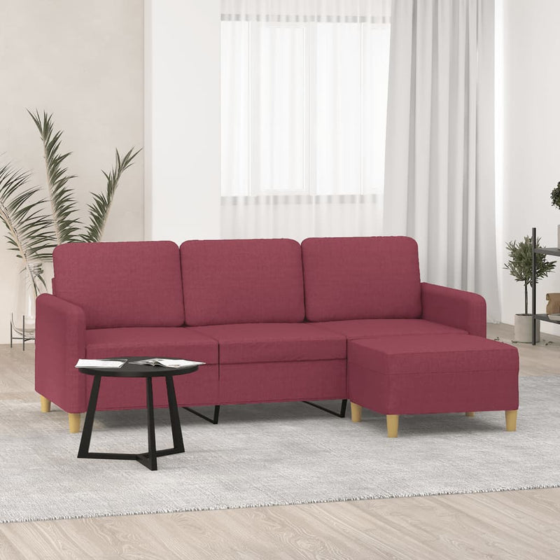 vidaXL 3 személyes bordó szövet kanapé lábtartóval 180 cm