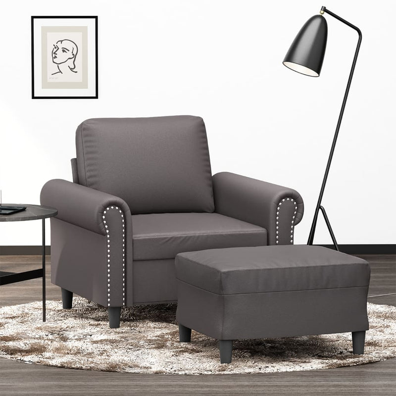 vidaXL szürke műbőr kanapéfotel lábtartóval 60 cm