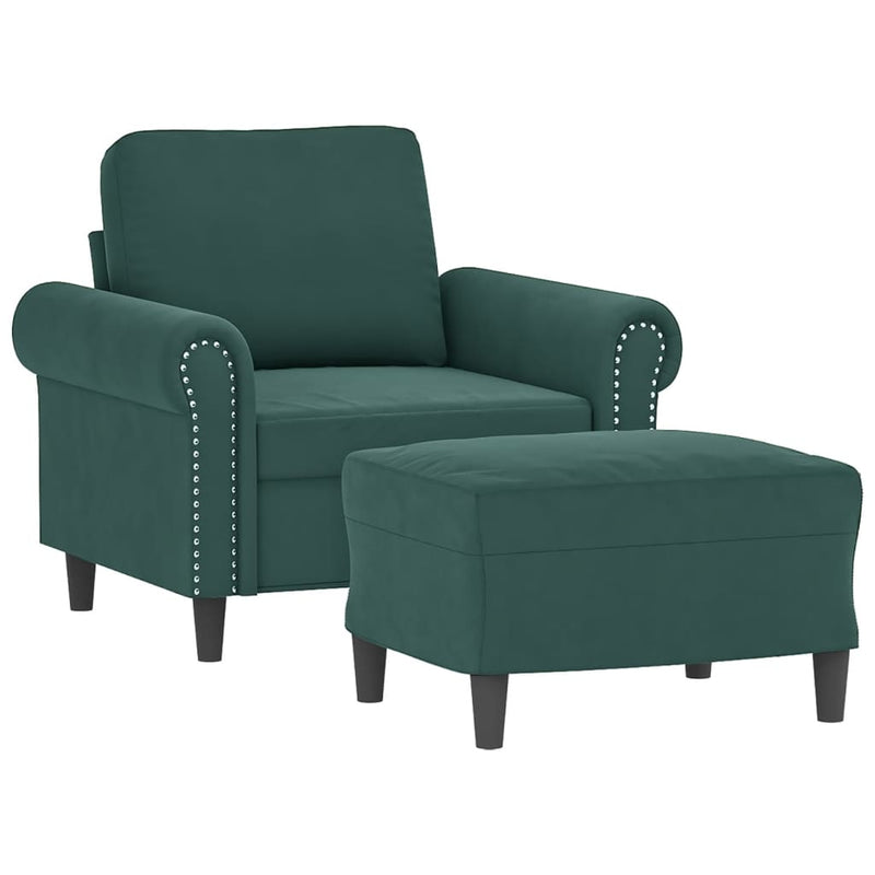 vidaXL sötétzöld bársony kanapéfotel lábtartóval 60 cm