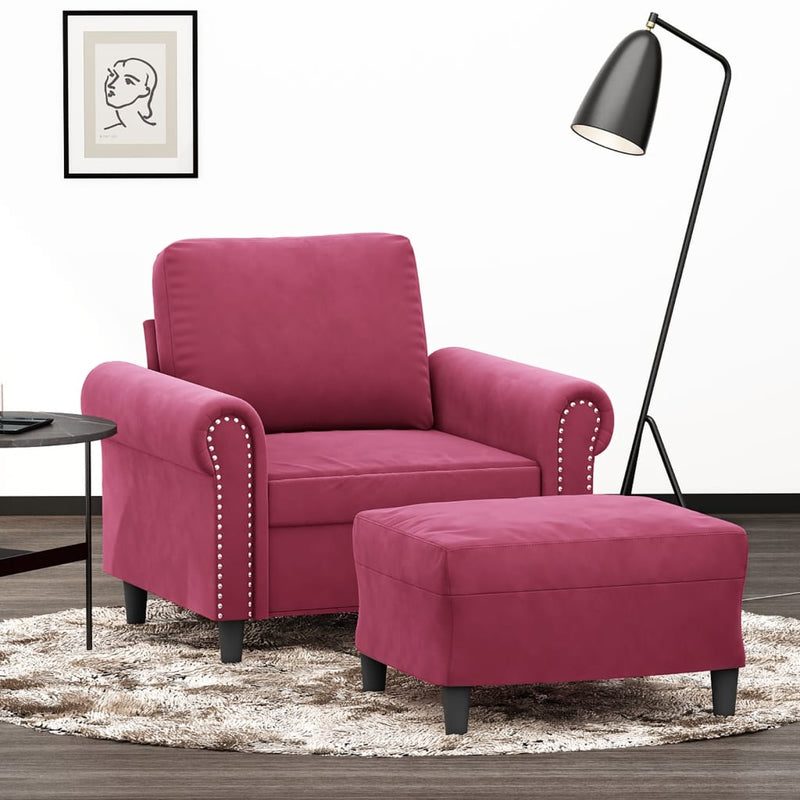 vidaXL bordó bársony kanapéfotel lábtartóval 60 cm