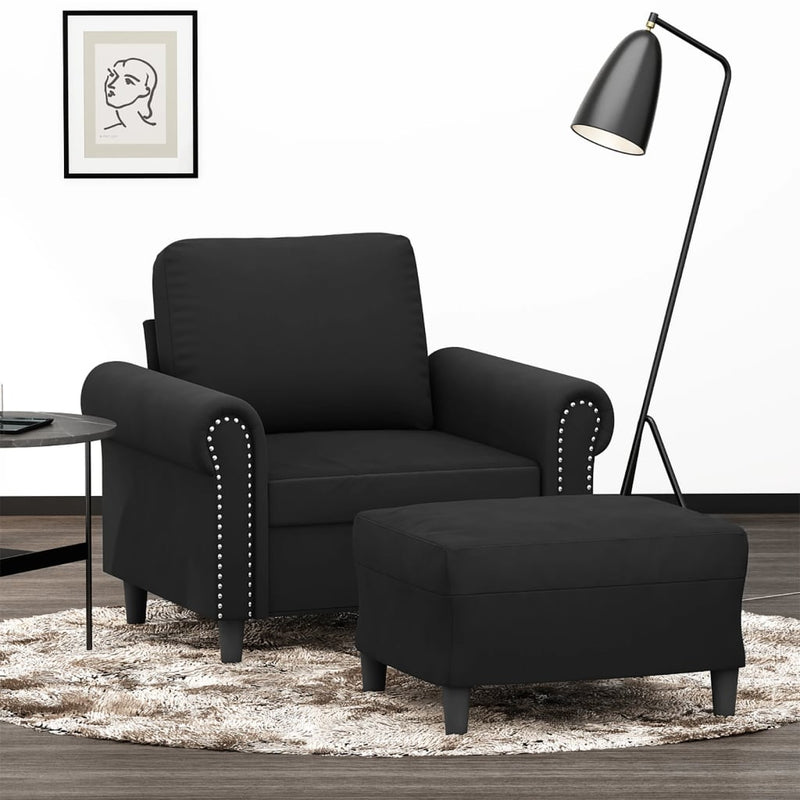 vidaXL fekete bársony kanapéfotel lábtartóval 60 cm