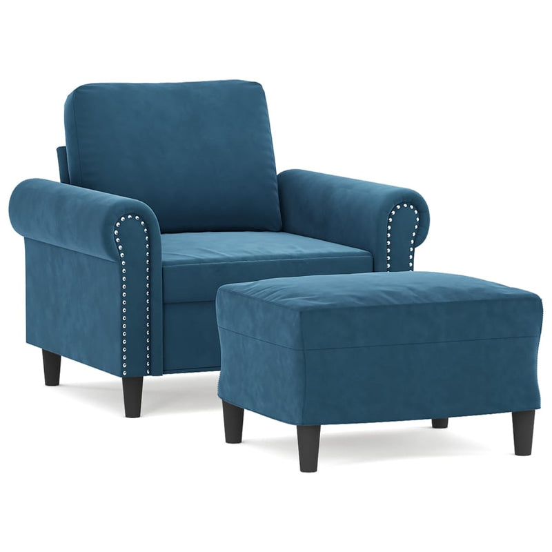 vidaXL kék bársony kanapéfotel lábtartóval 60 cm
