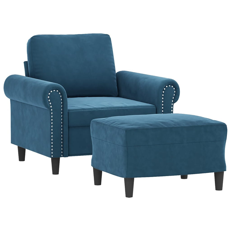 vidaXL kék bársony kanapéfotel lábtartóval 60 cm