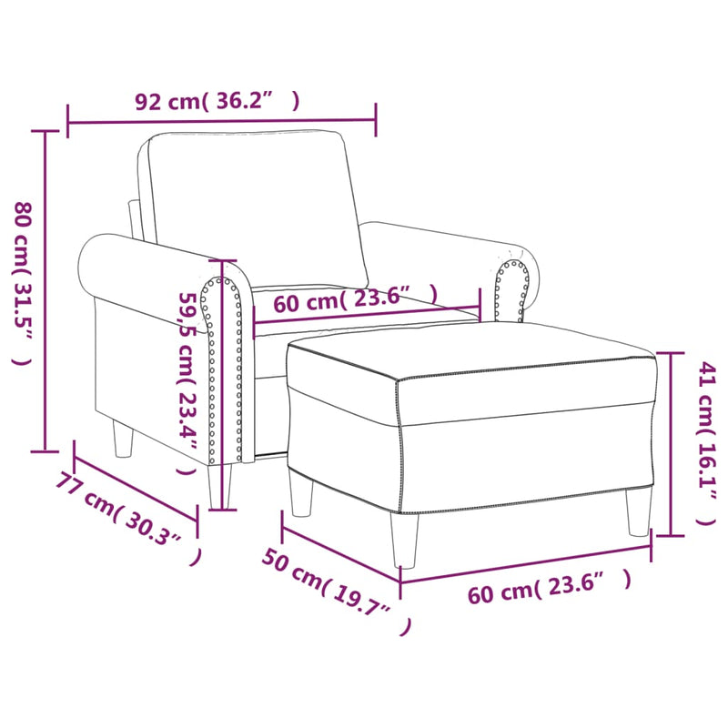 vidaXL kék bársony kanapéfotel lábtartóval 60 cm