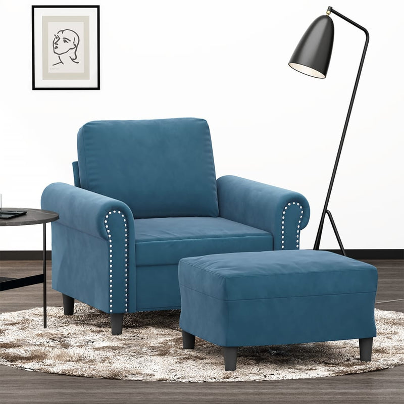 vidaXL kék bársony kanapéfotel lábtartóval 60 cm
