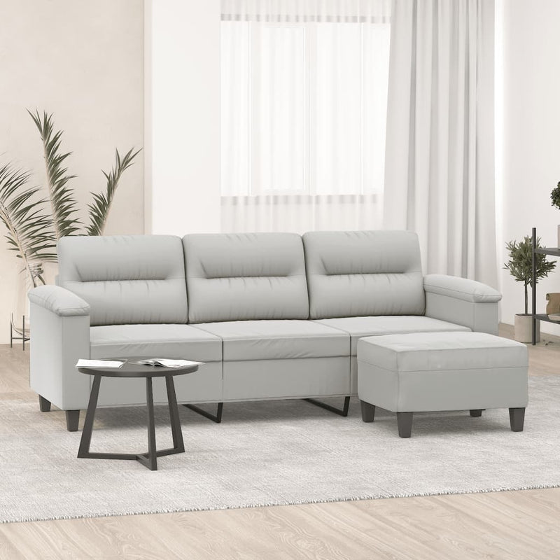 vidaXL 3 személyes világosszürke mikroszálas kanapé lábtartóval 180 cm