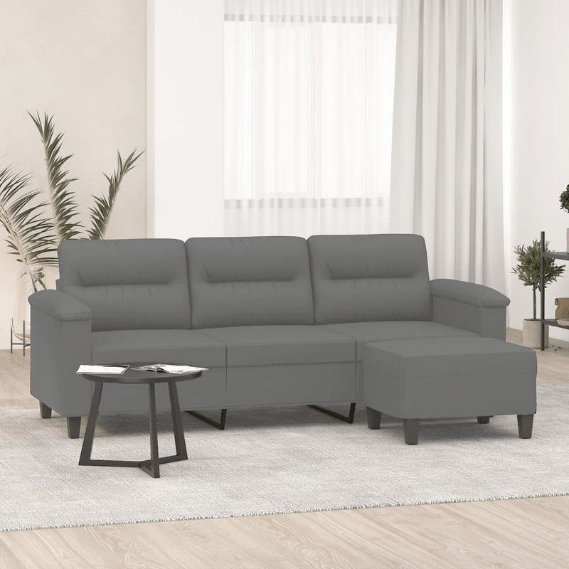 vidaXL 3 személyes sötétszürke mikroszálas kanapé lábtartóval 180 cm