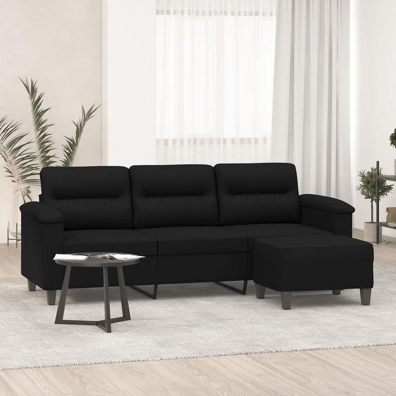 vidaXL 3 személyes fekete szövet kanapé lábtartóval 180 cm