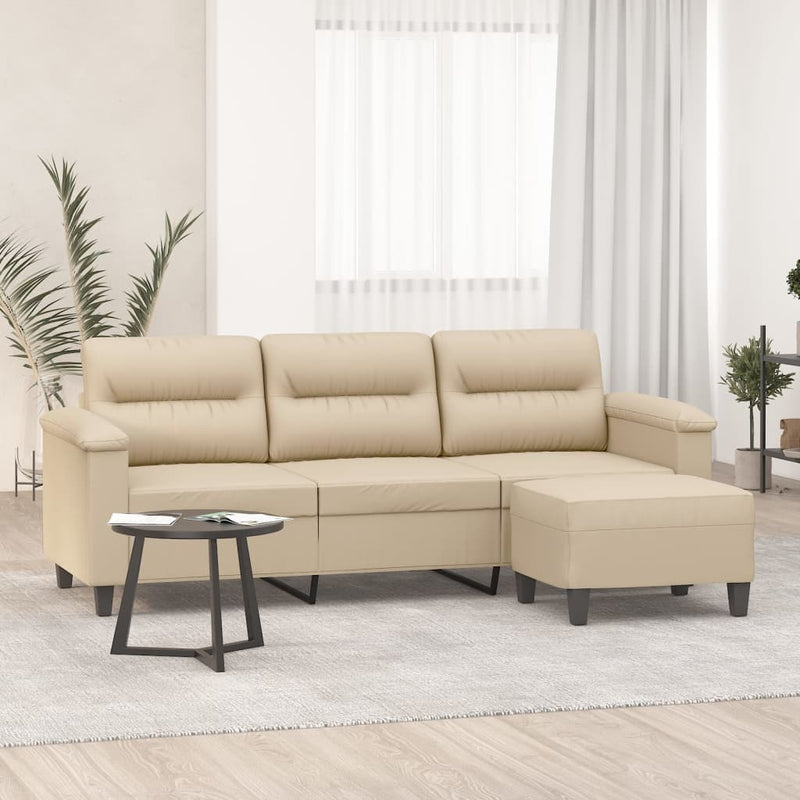 vidaXL 3 személyes krémszínű mikroszálas kanapé lábtartóval 180 cm