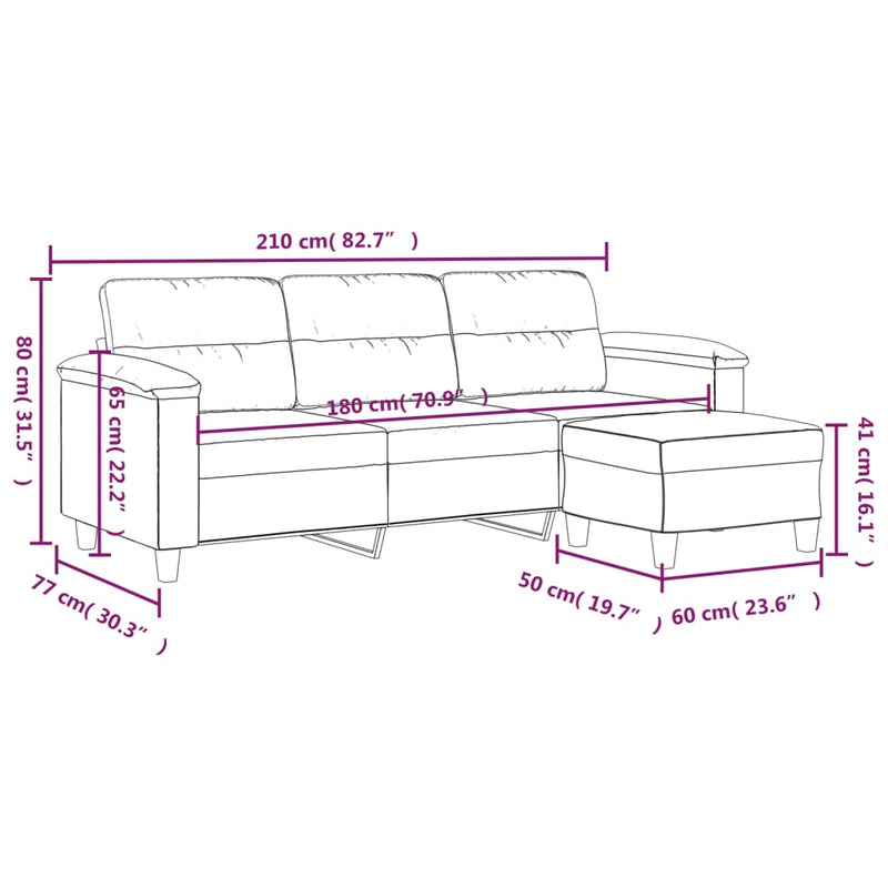 vidaXL 3 személyes bézs szövet kanapé lábtartóval 180 cm