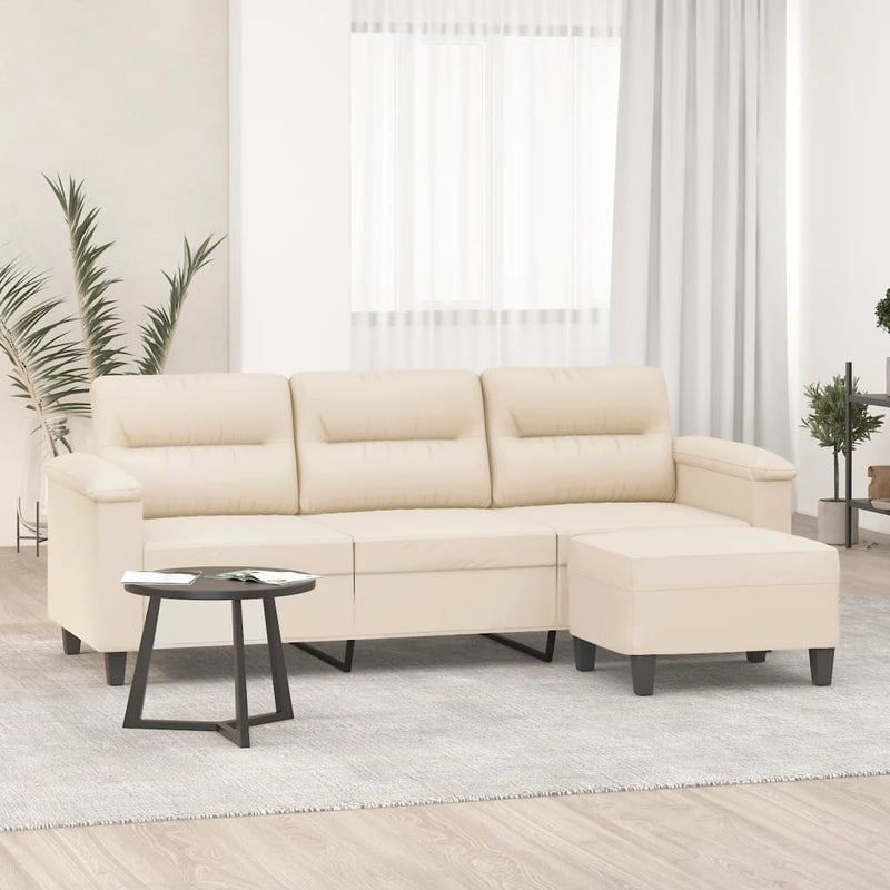 vidaXL 3 személyes bézs szövet kanapé lábtartóval 180 cm