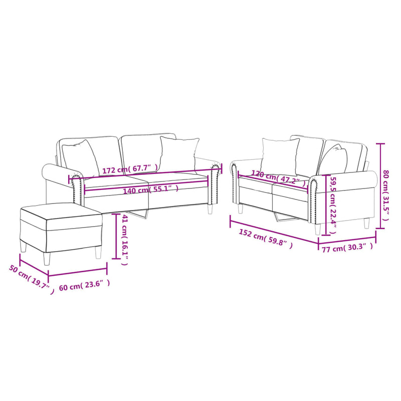 vidaXL 3 részes krémszínű műbőr ülőgarnitúra párnákkal